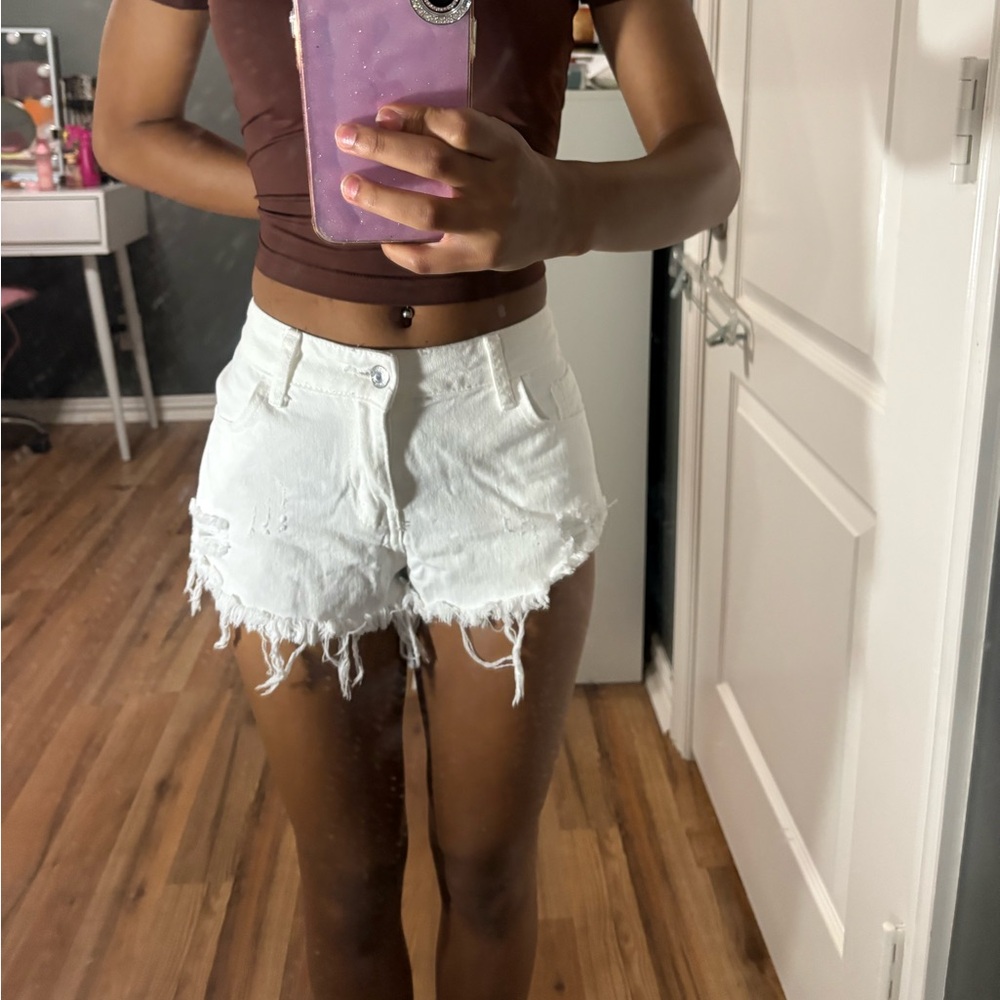 White Distressed Denim Shorts